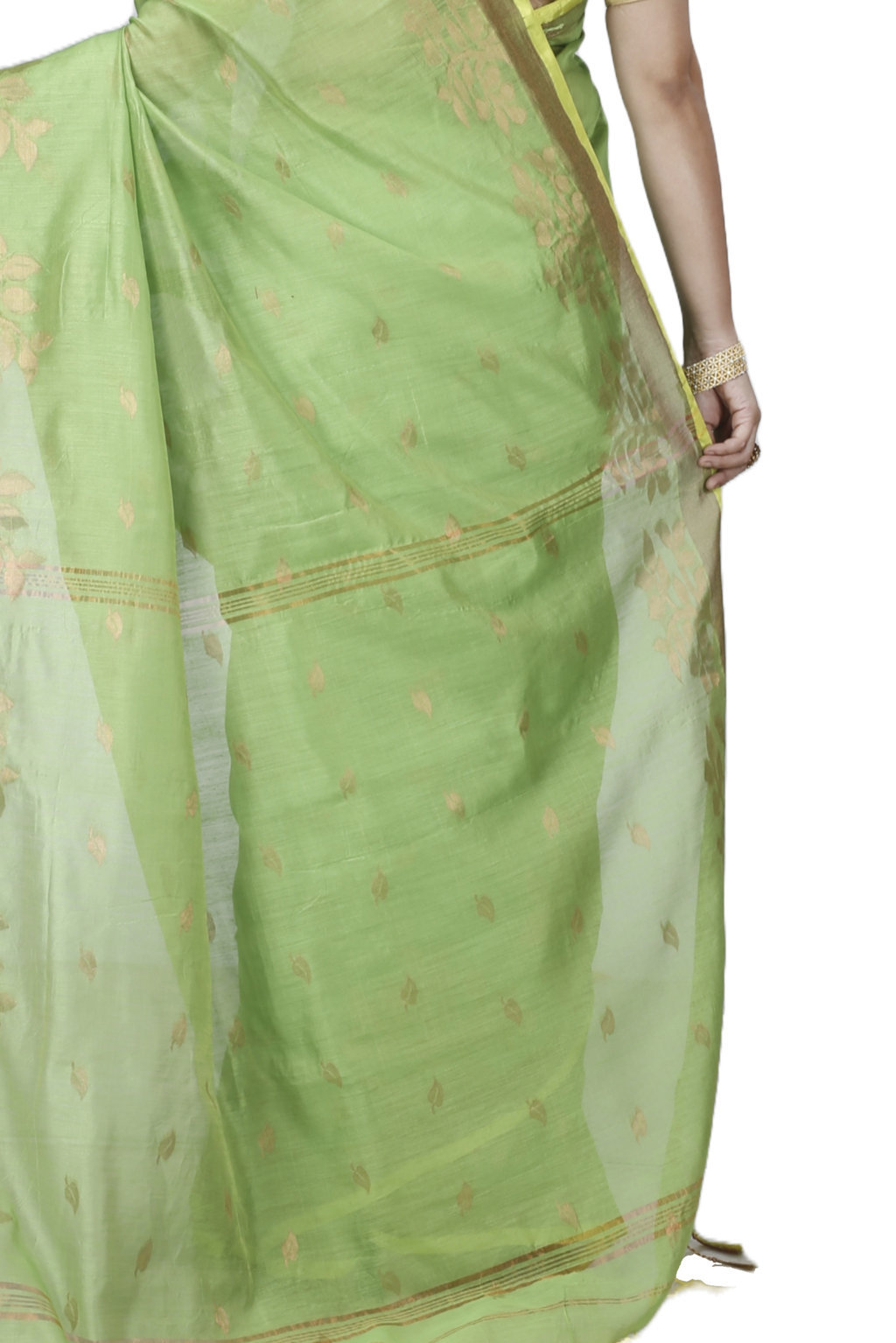 Green Blended Cotton Tina Hand Loom Saree (1215)